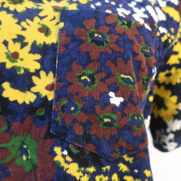 Women Sacai Blue Maoon Floral Corduroy Short Sleeve Pleated Top Blouse L - Picture 4 of 10
